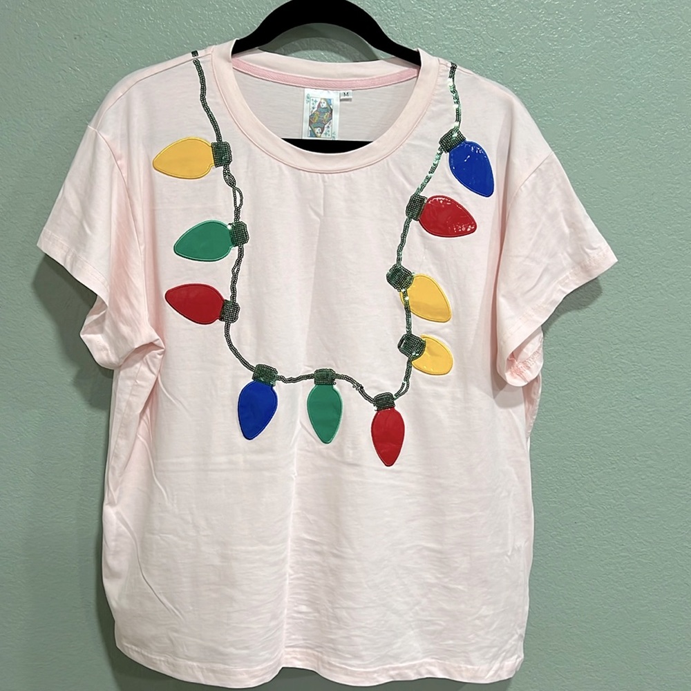 Queen of Sparkles Pink Tee with Colorful Lights